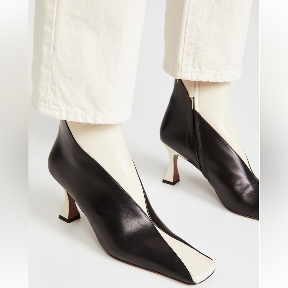 Two-Tone Black and Cream Leather Ankle Booties